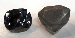 The Hope Diamond, left, placed next to the lead cast of the French Blue. (Photo by François Farges)